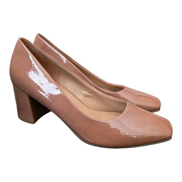 NATURALIZER Warner Square Toe Nude Patent Block Heel Pump - Size 12 - Picture 1 of 7